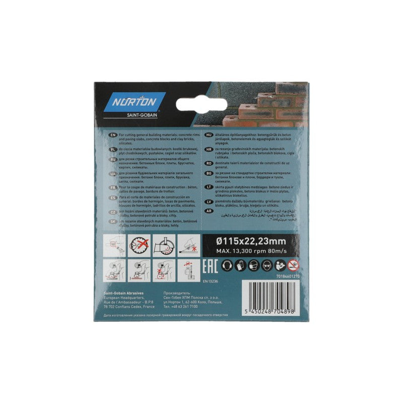 Diamant-Trennscheibe für Baustoffe 115 x 22,3 mm, Norton UNIVERSAL