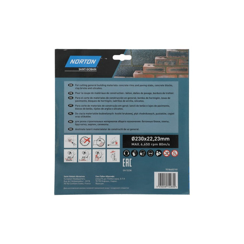 Diamant-Trennscheibe für Baustoffe 230 x 22,3 mm, Norton UNIVERSAL