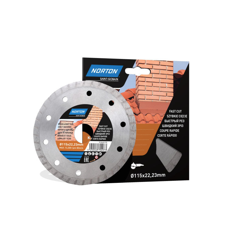 Diamant-Trennscheibe für Bau- und Dachdeckerarbeiten 115x22,3 mm, Norton Bricks