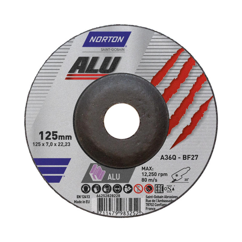 Schruppscheibe für Aluminium 125x7x22 mm, Norton A36Q