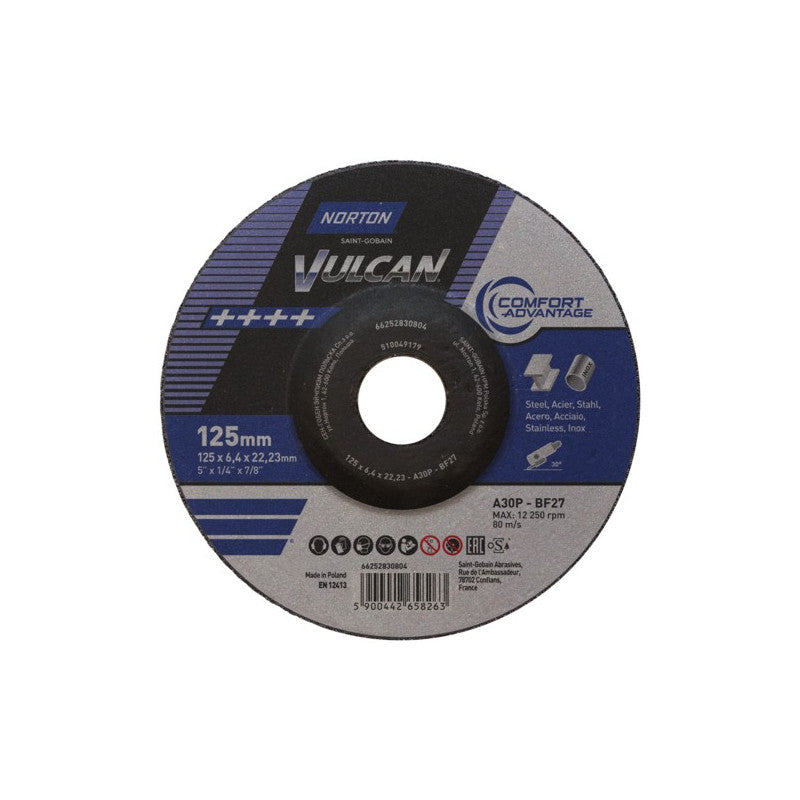Schruppscheibe für Metall und Stahl 125x6,4x22 mm, Norton A30P Vulcan