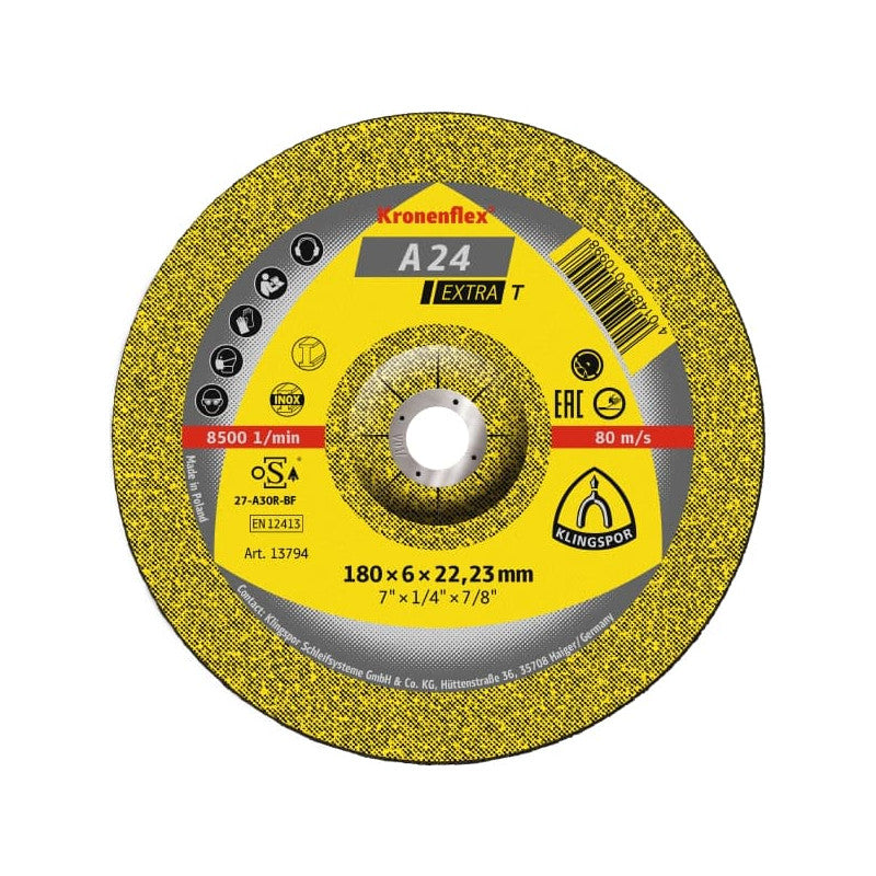 Schruppscheibe für Metall 180x8x22 mm, Kronenflex A 24 Extra T